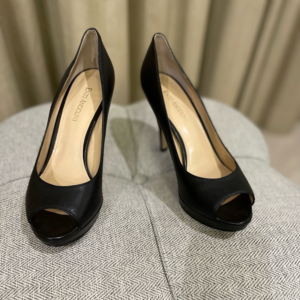 Enzo Angiolini black open-toe platform heels